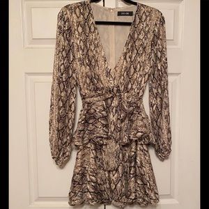 Python Print Ruffle Mini Wrap Dress